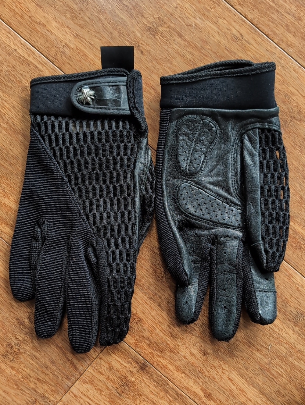 Harley-Davidson Women’s Goatskin Mesh Riding Gloves Size L Bar & Shield Snap Bla